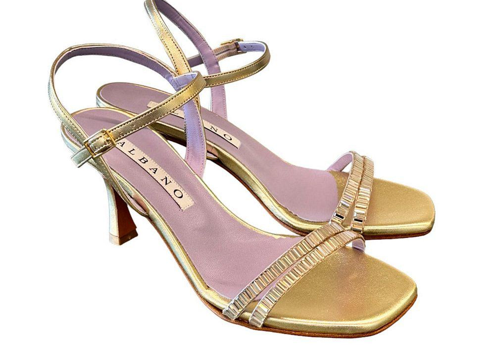 Sandalo cerimonia fasce strass platino Albano 