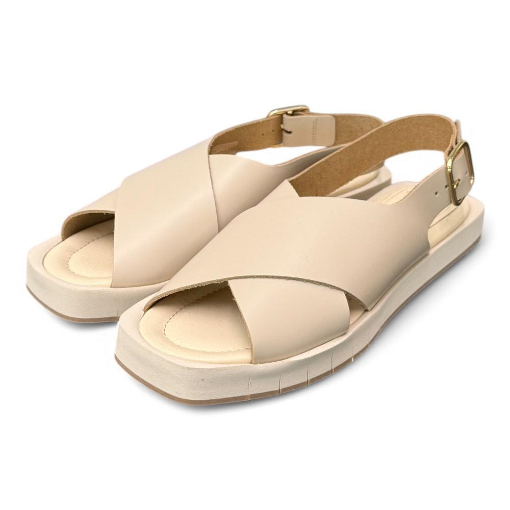 Sandalo incrocio taglio vivo panna Palomitas<BR/> 