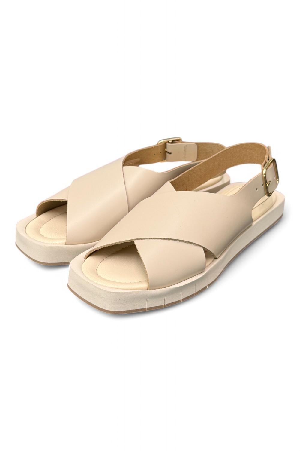 Sandalo incrocio taglio vivo panna Palomitas<BR/> 