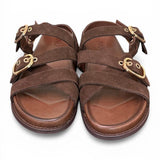 Sandalo con fasce e fibbie in suede testa di moro Inuovo<BR/> 
