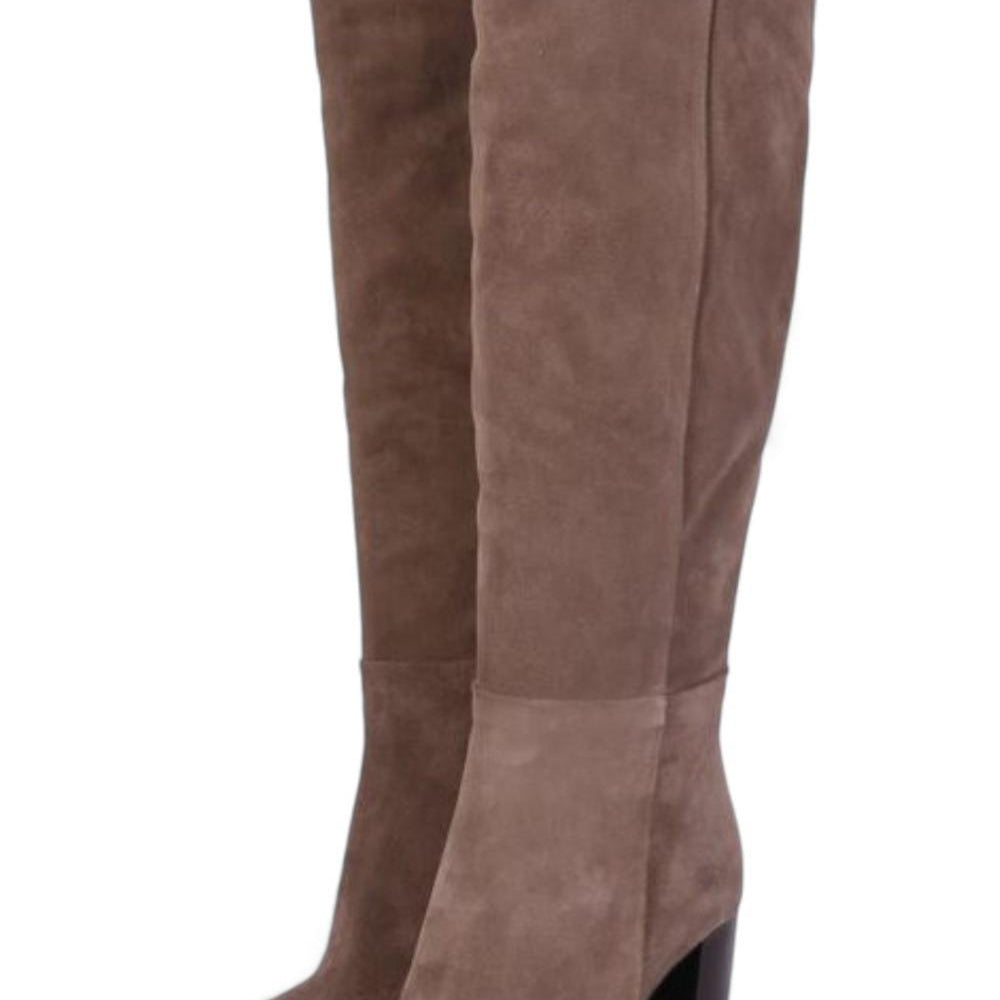 Stivale tubo tacco 80 suede taupe Elisa Lanci 