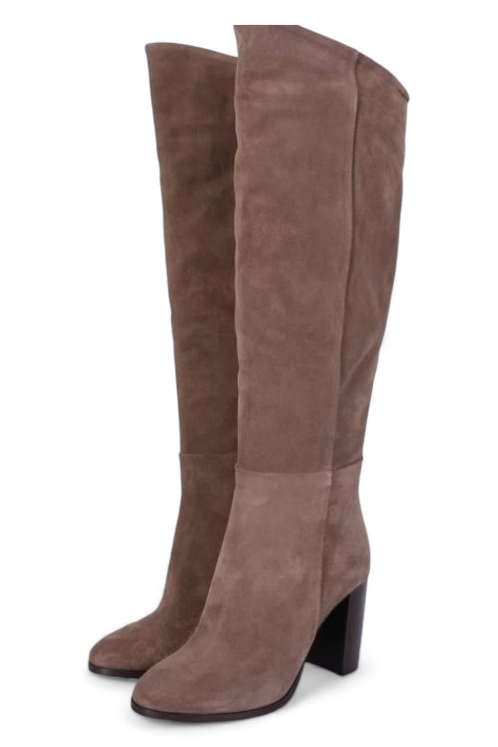 Stivale tubo tacco 80 suede taupe Elisa Lanci 