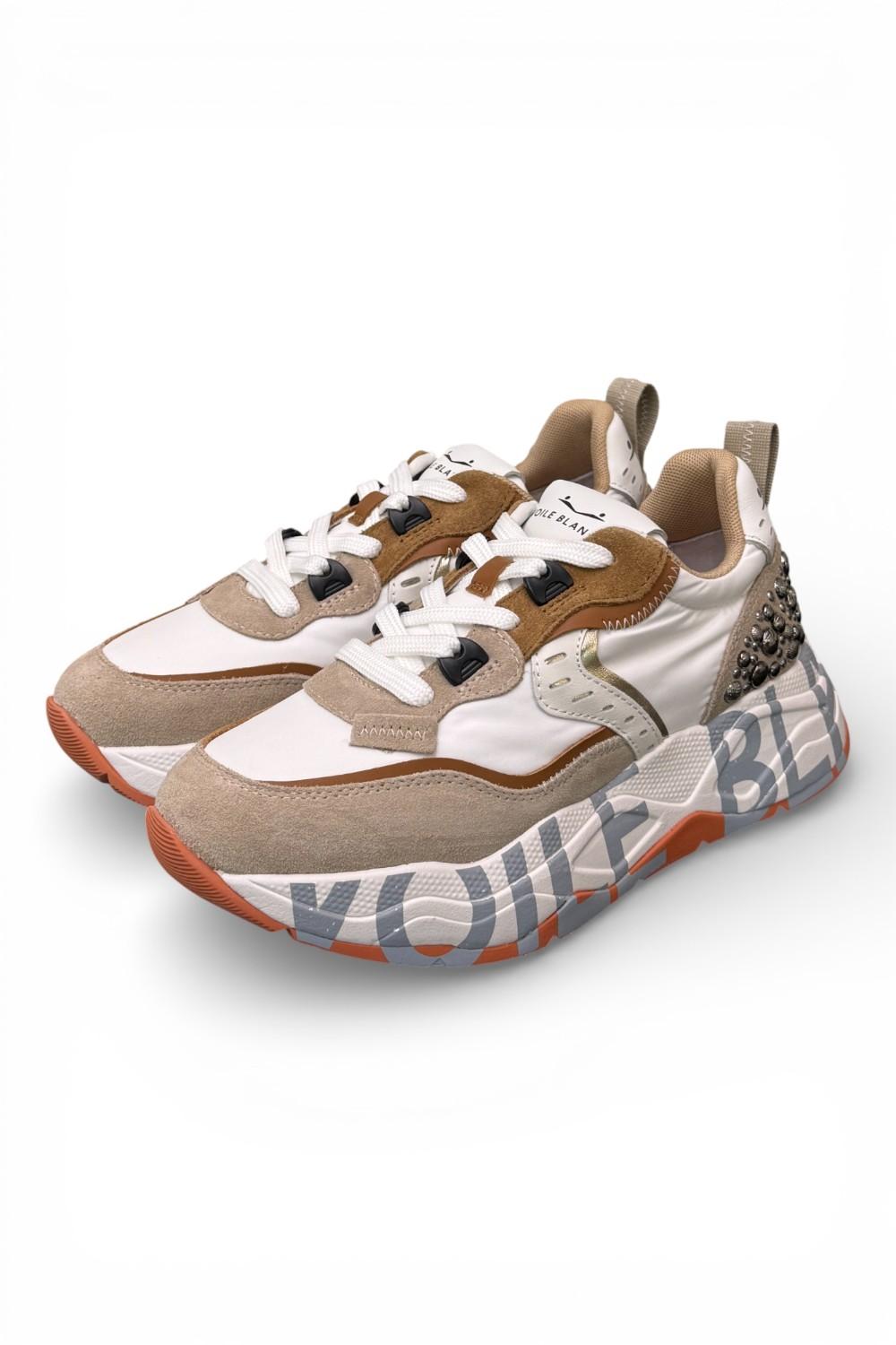 Sneaker donna Voile Blanche Club 105 bianco cuoio borchie 2E42 