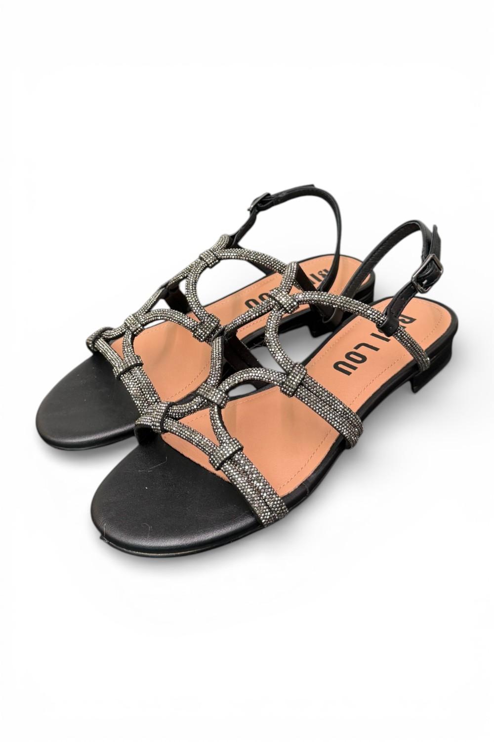 Sandalo intrecci strass nero Bibi Lou 