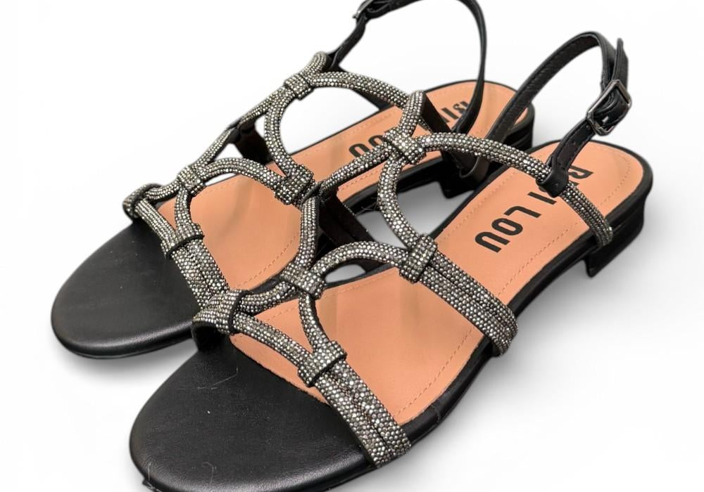 Sandalo intrecci strass nero Bibi Lou 