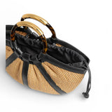 Borsa Shell Coccinelle rafia beige nera manici 