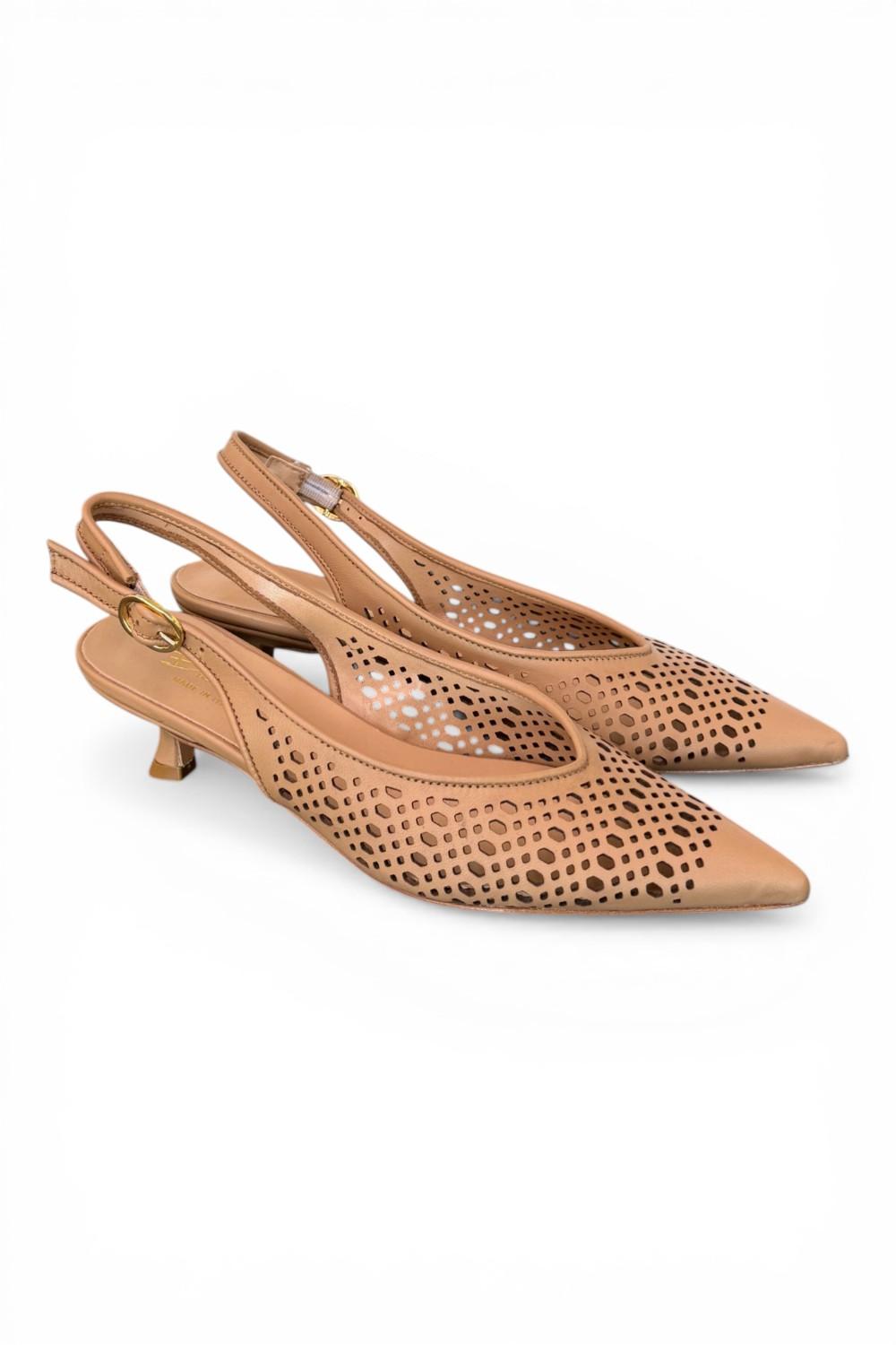 Slingback pelle laserata camel Bianca Di 