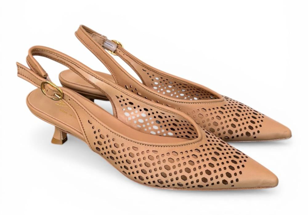 Slingback pelle laserata camel Bianca Di 