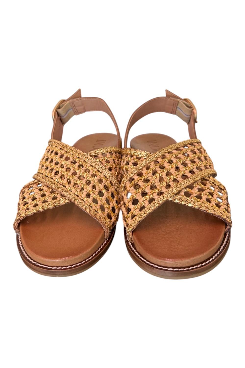 Sandalo incrocio pelle gold intrecciata Inuovo<BR/> 