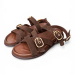 Sandalo con fasce e fibbie in suede testa di moro Inuovo<BR/> 