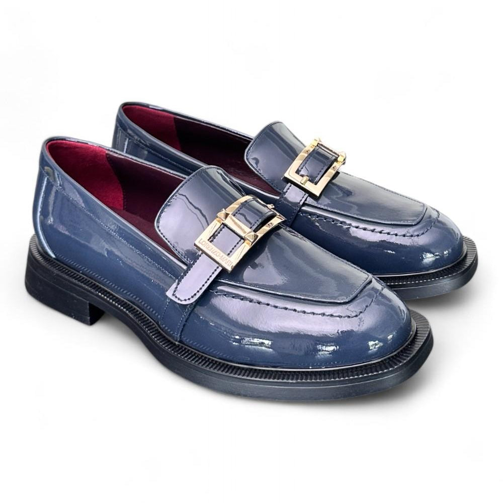 Mocassino vernice blu fibbia Lorenzo Mari<BR/> 