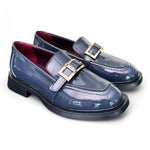 Mocassino vernice blu fibbia Lorenzo Mari<BR/> 