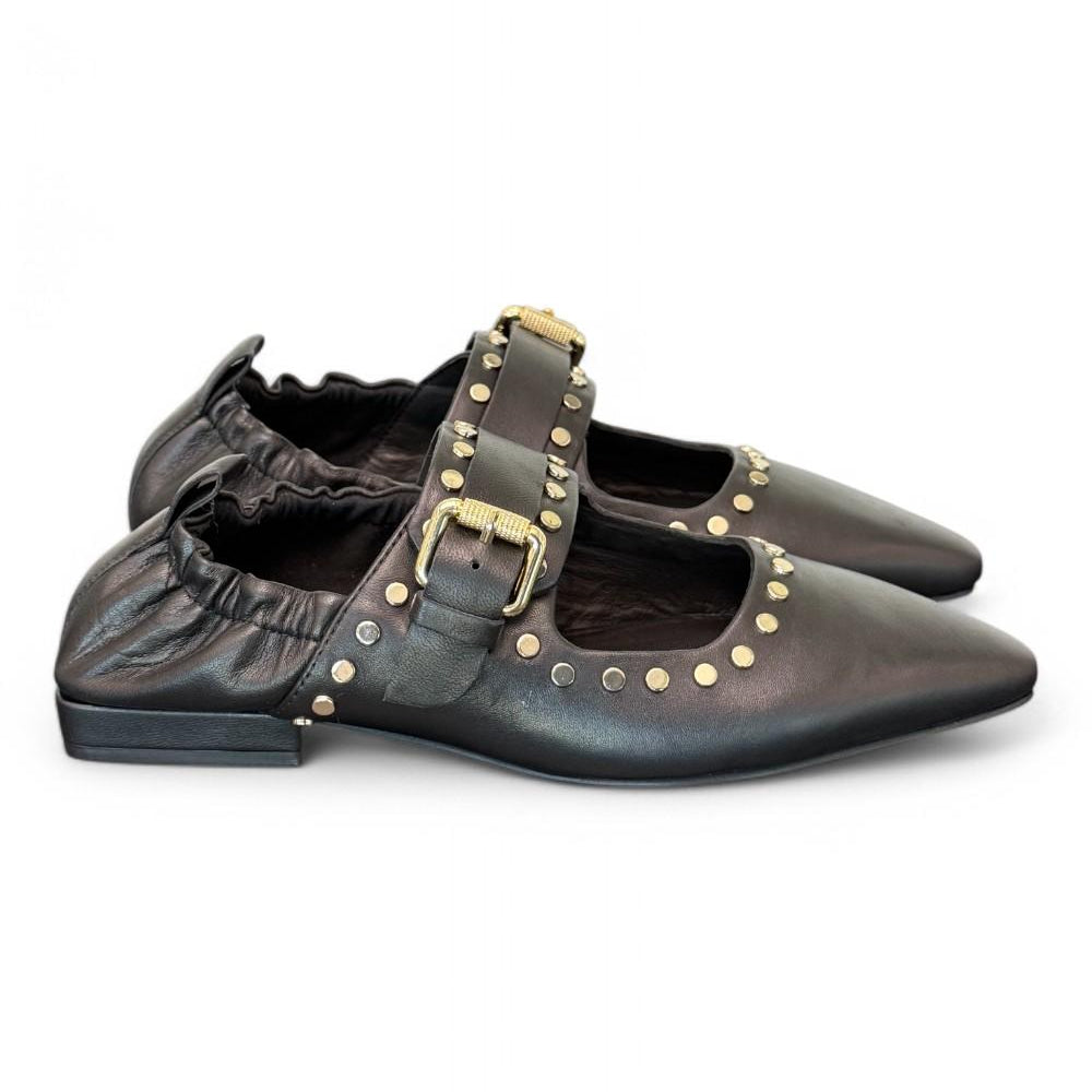 Ballerina nera con cinturino e borchie Elvio Zanon<BR/> 