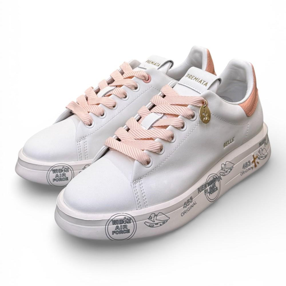 Sneaker donna Belle 8159 Premiata bianca rosa 