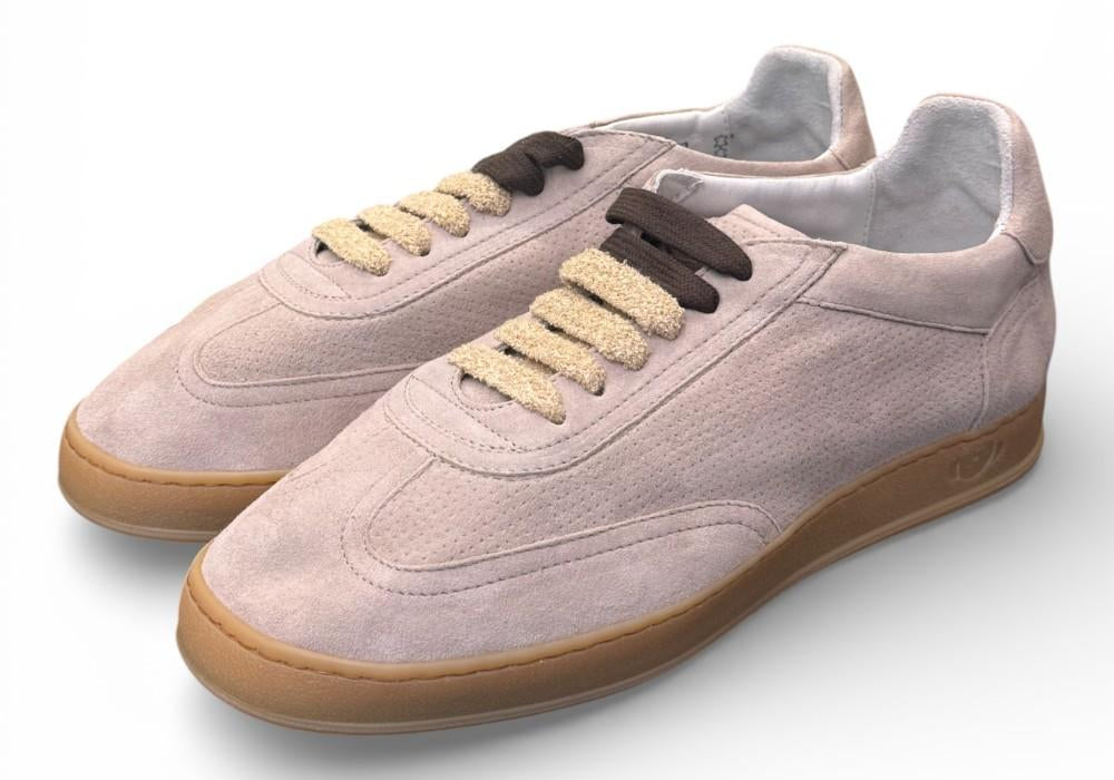 Sneaker uomo Soldini 80 Akira suede forato taupe chiaro 
