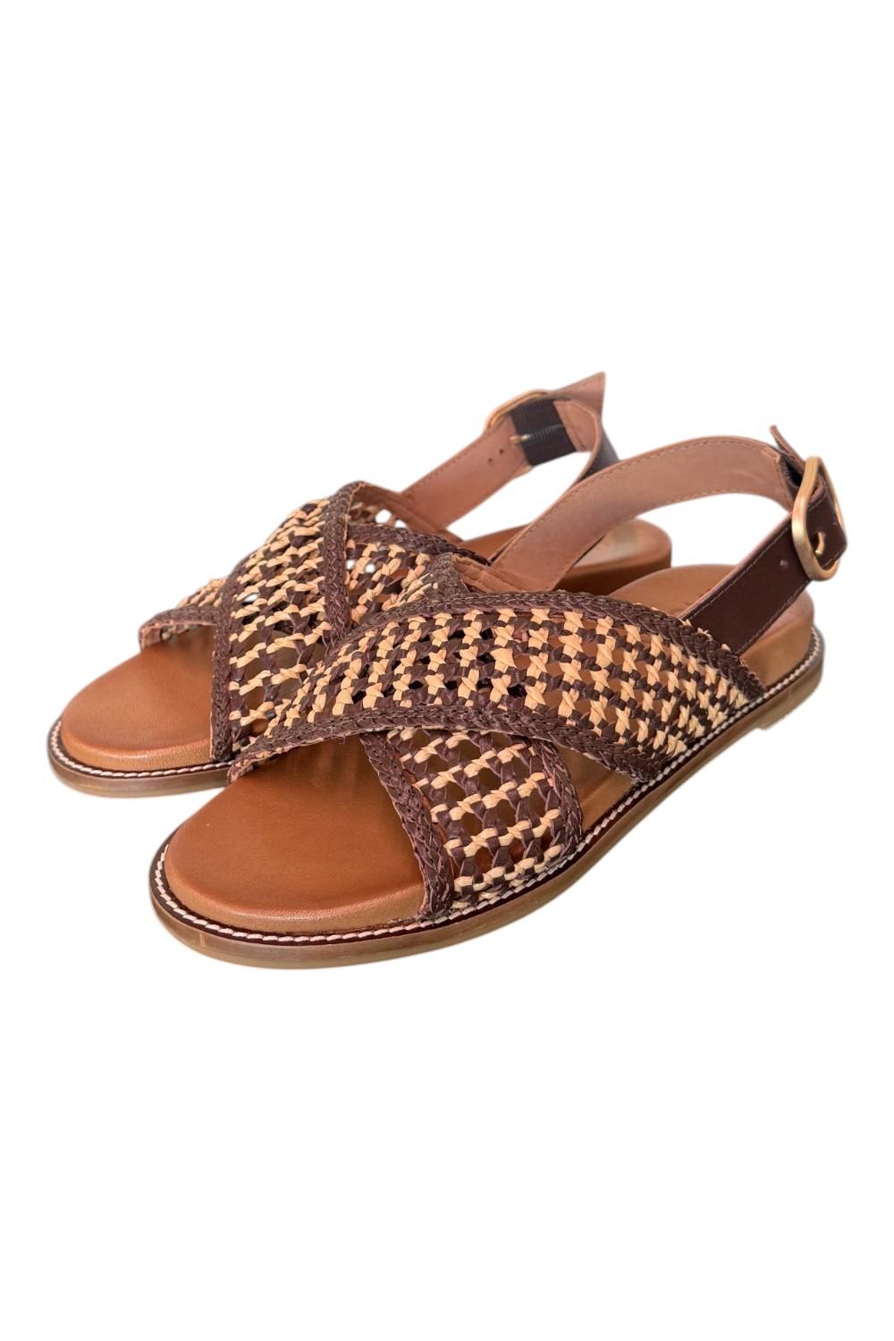 Sandalo incrocio pelle marrone intrecciata Inuovo<BR/> 