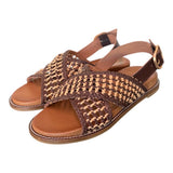 Sandalo incrocio pelle marrone intrecciata Inuovo<BR/> 