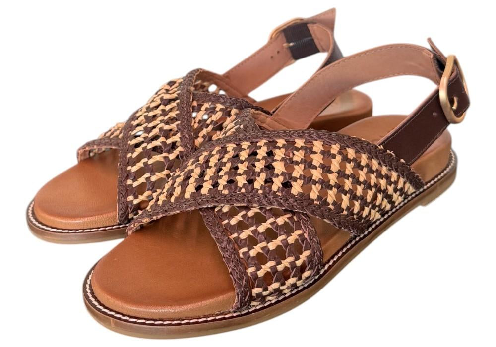 Sandalo incrocio pelle marrone intrecciata Inuovo<BR/> 