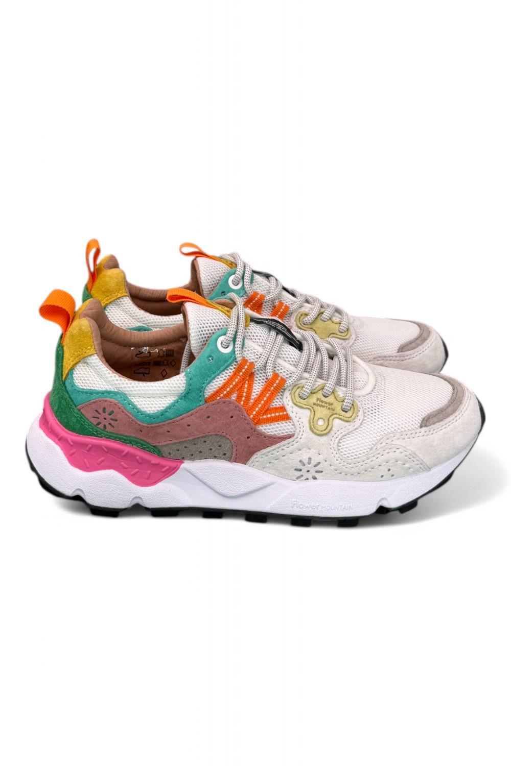 Sneaker donna Flower Mountain Yamano 3 White Fuxia 1N11 rete 