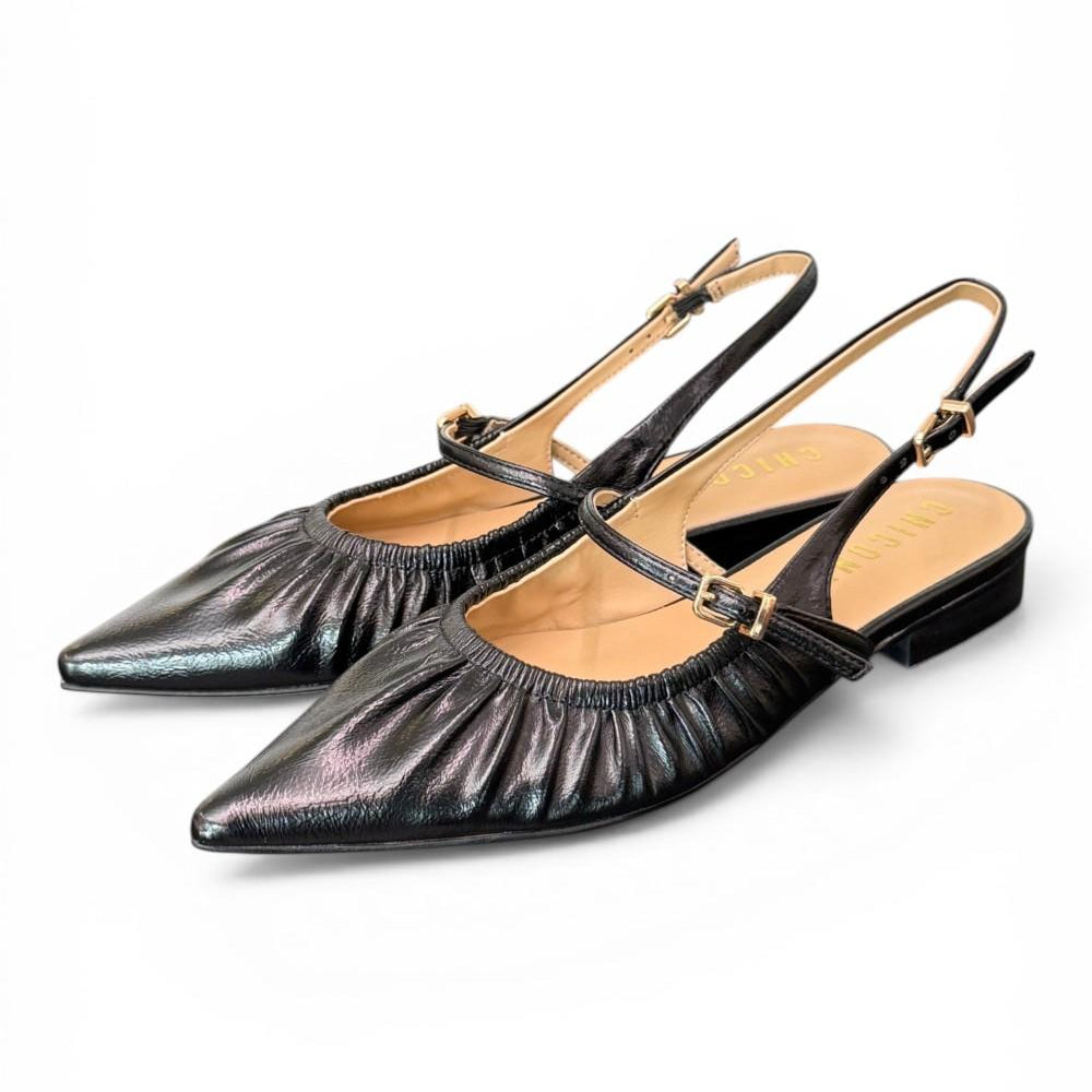 Slingback flat arricciata  nera Chiconic 