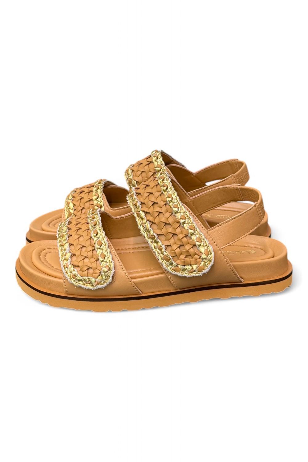 Sandalo grano oro intrecci velcro Elvio Zanon<BR/> 