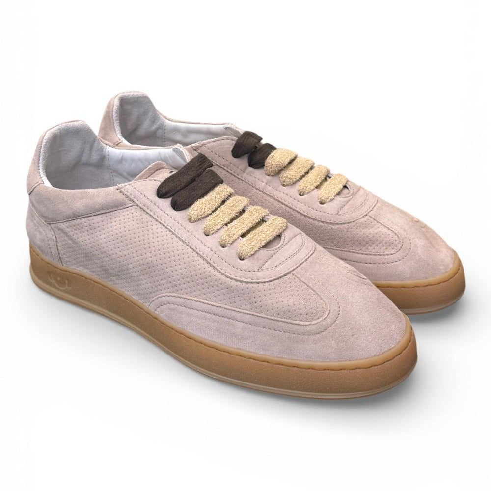 Sneaker uomo Soldini 80 Akira suede forato taupe chiaro 