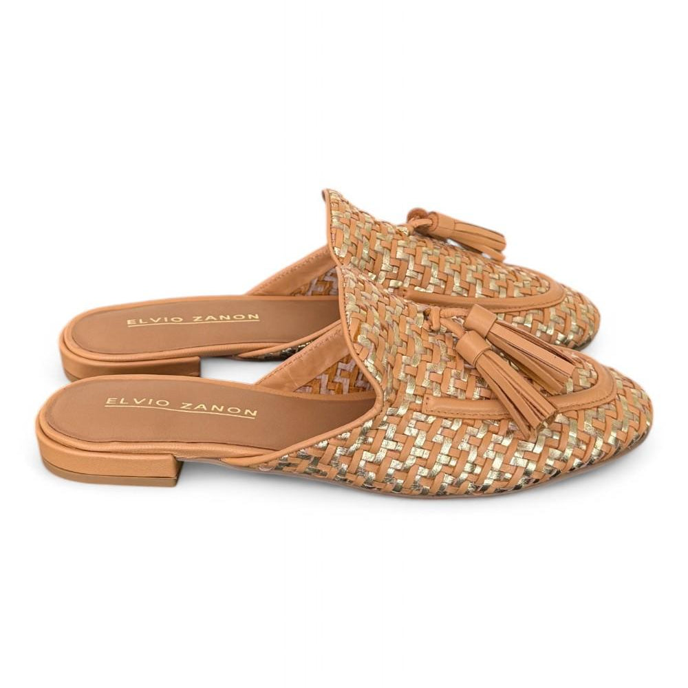 Sabot intreccio cuoio oro Elvio Zanon<BR/> 