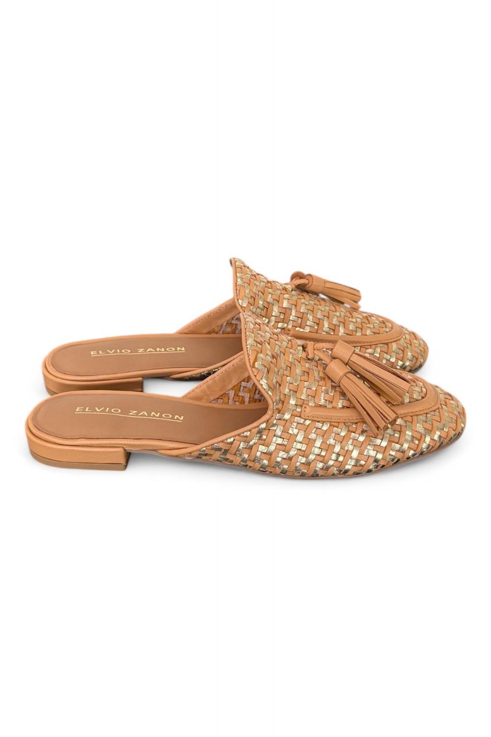 Sabot intreccio cuoio oro Elvio Zanon<BR/> 
