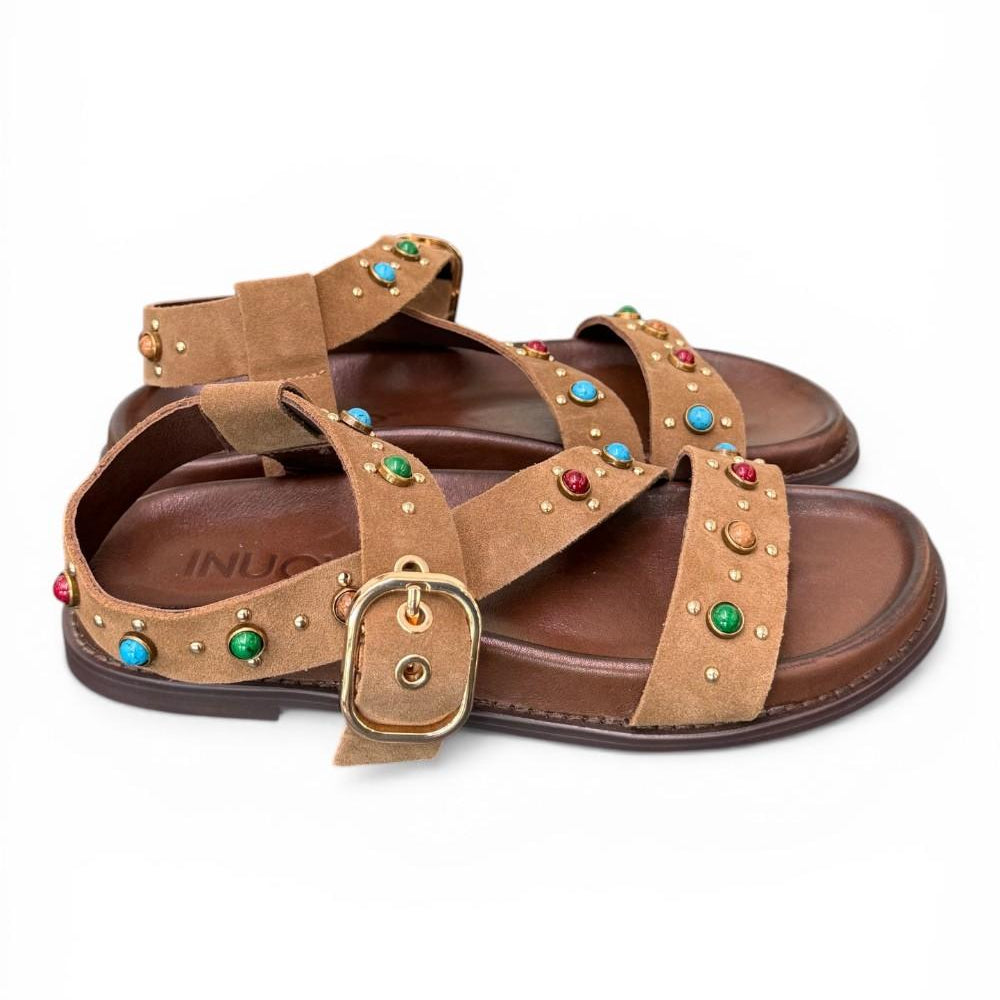 Sandalo perline suede sigaro Inuovo<BR/> 