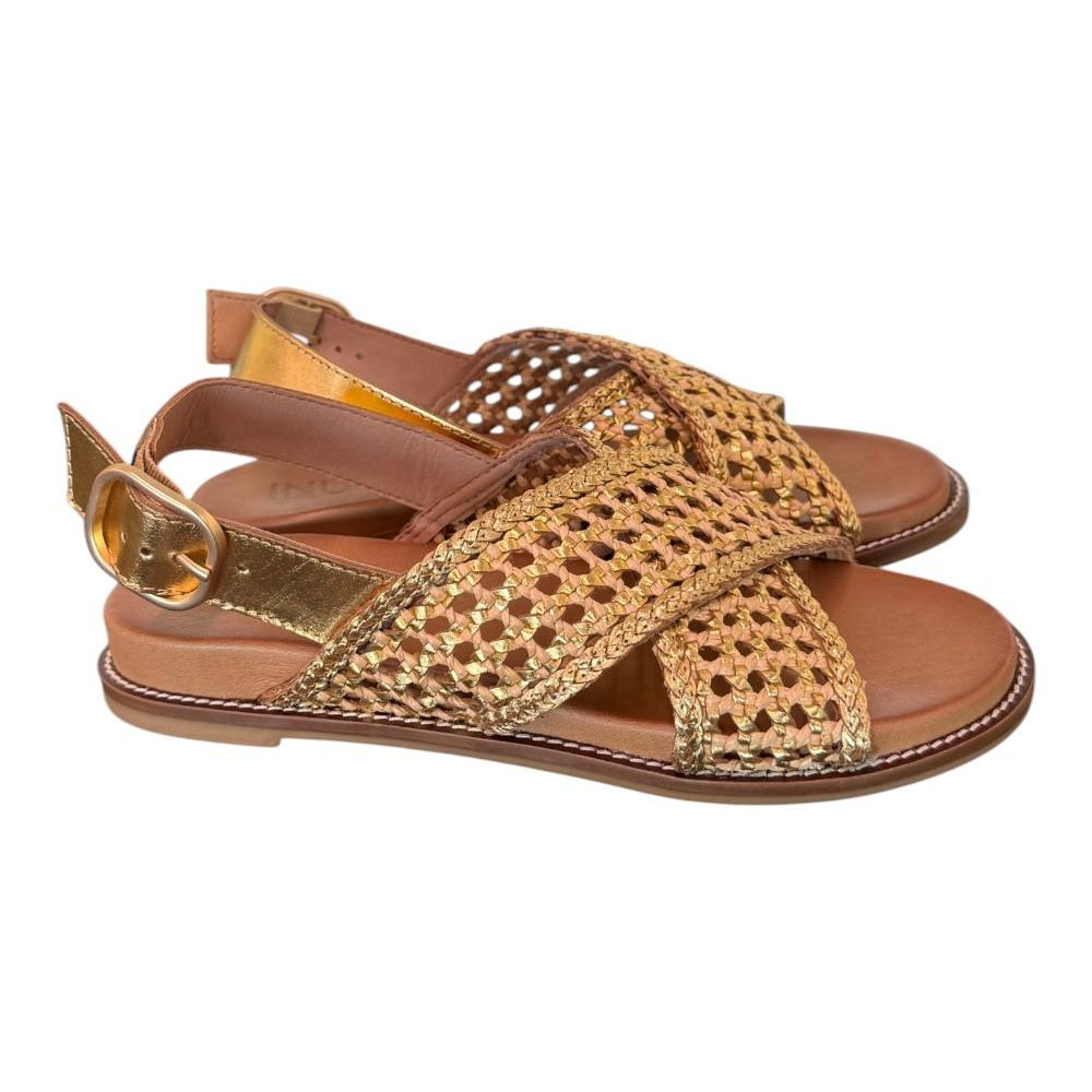 Sandalo incrocio pelle gold intrecciata Inuovo<BR/> 