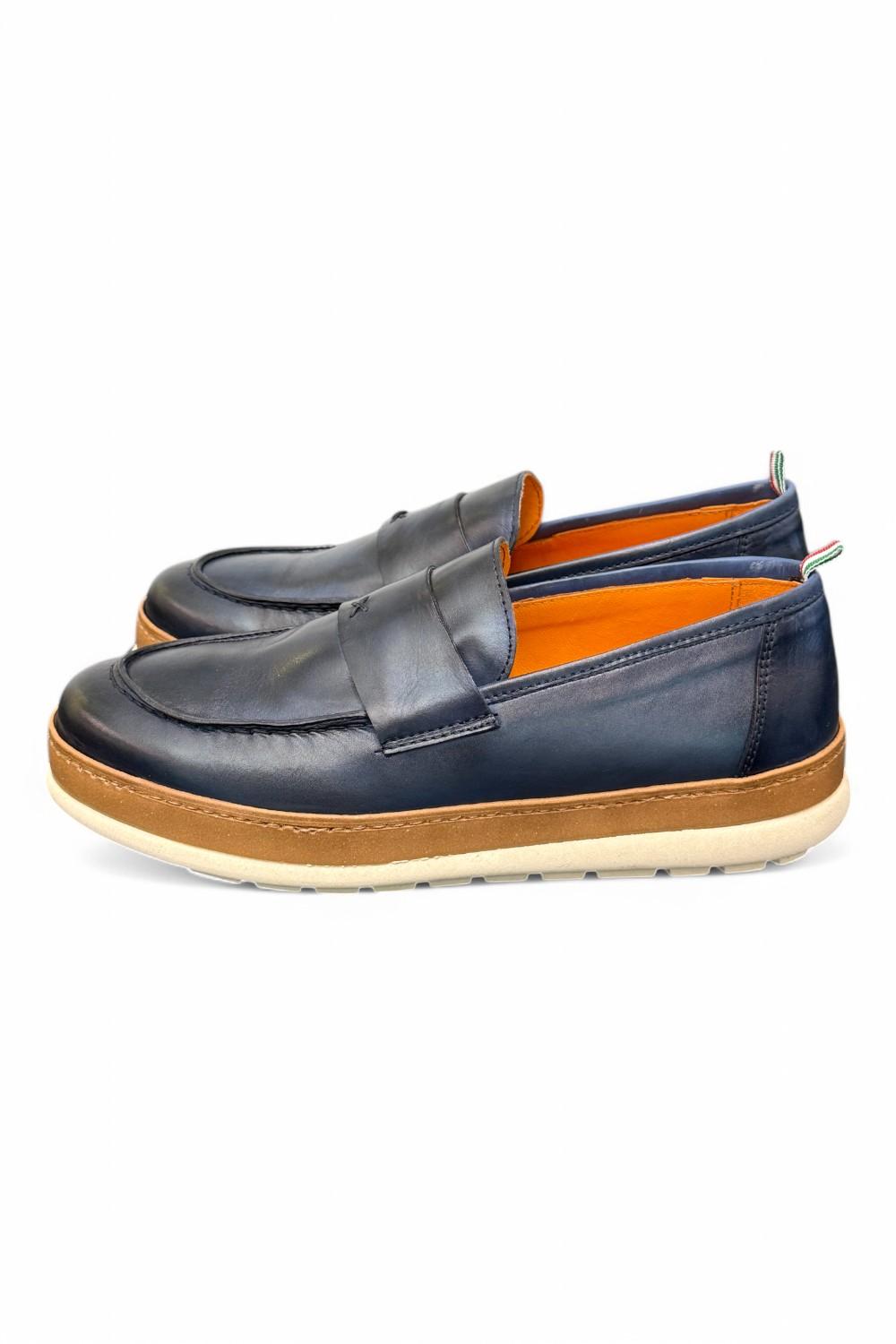 Mocassino uomo blu F.lli Rennella suola gomma 