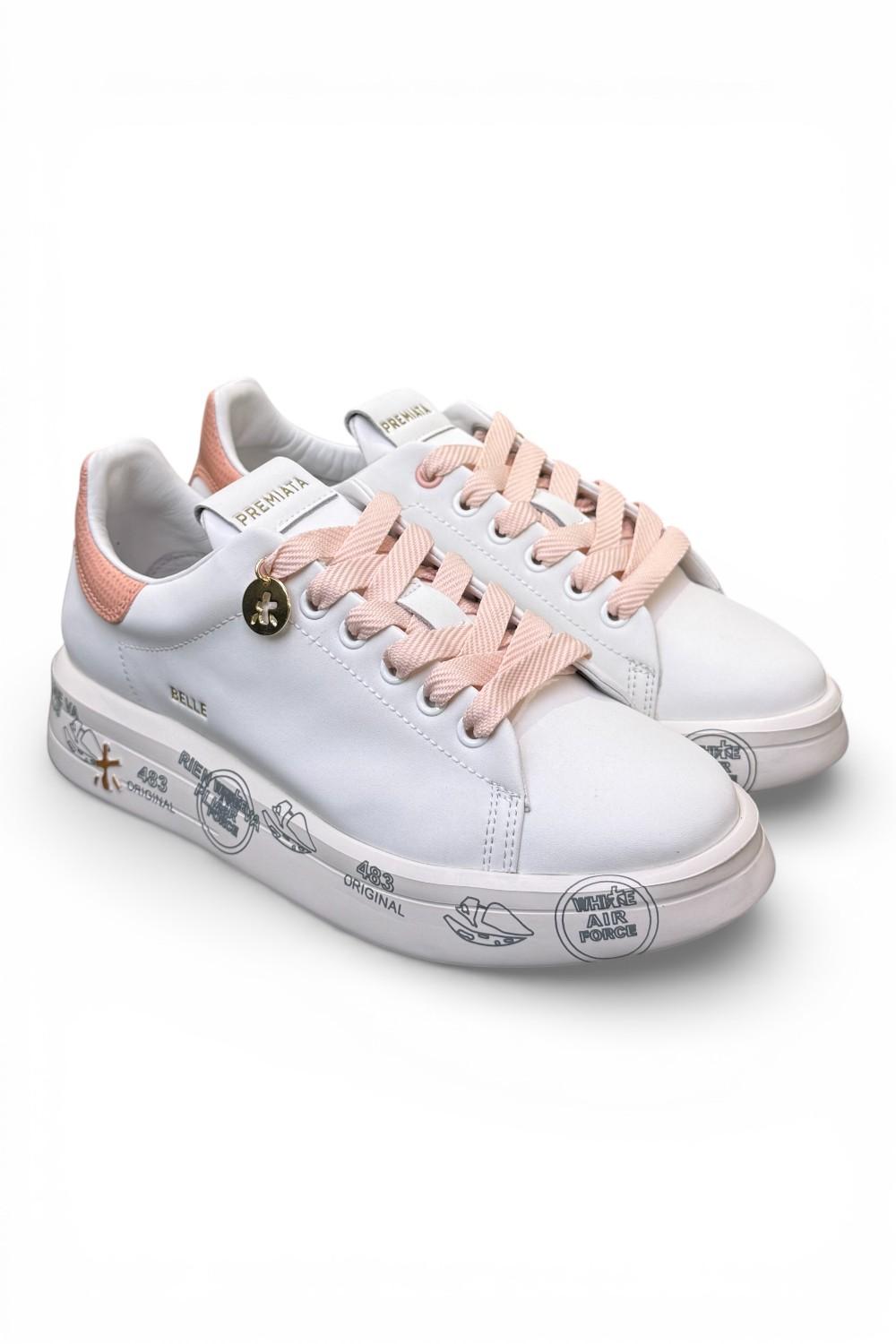 Sneaker donna Belle 8159 Premiata bianca rosa 
