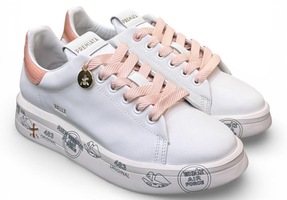 Sneaker donna Belle 8159 Premiata bianca rosa 
