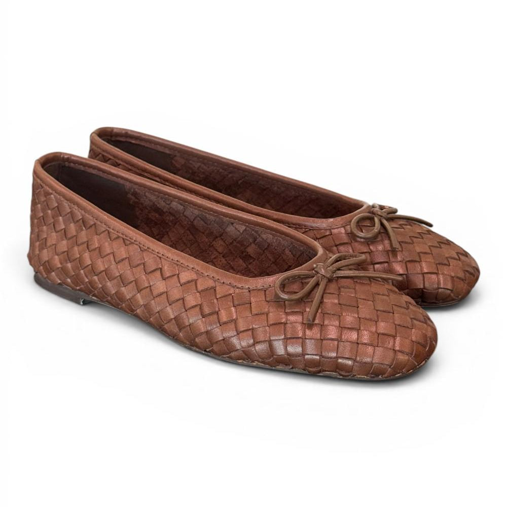 Ballerina intrecciata in pelle testa di moro Inuovo<BR/> 