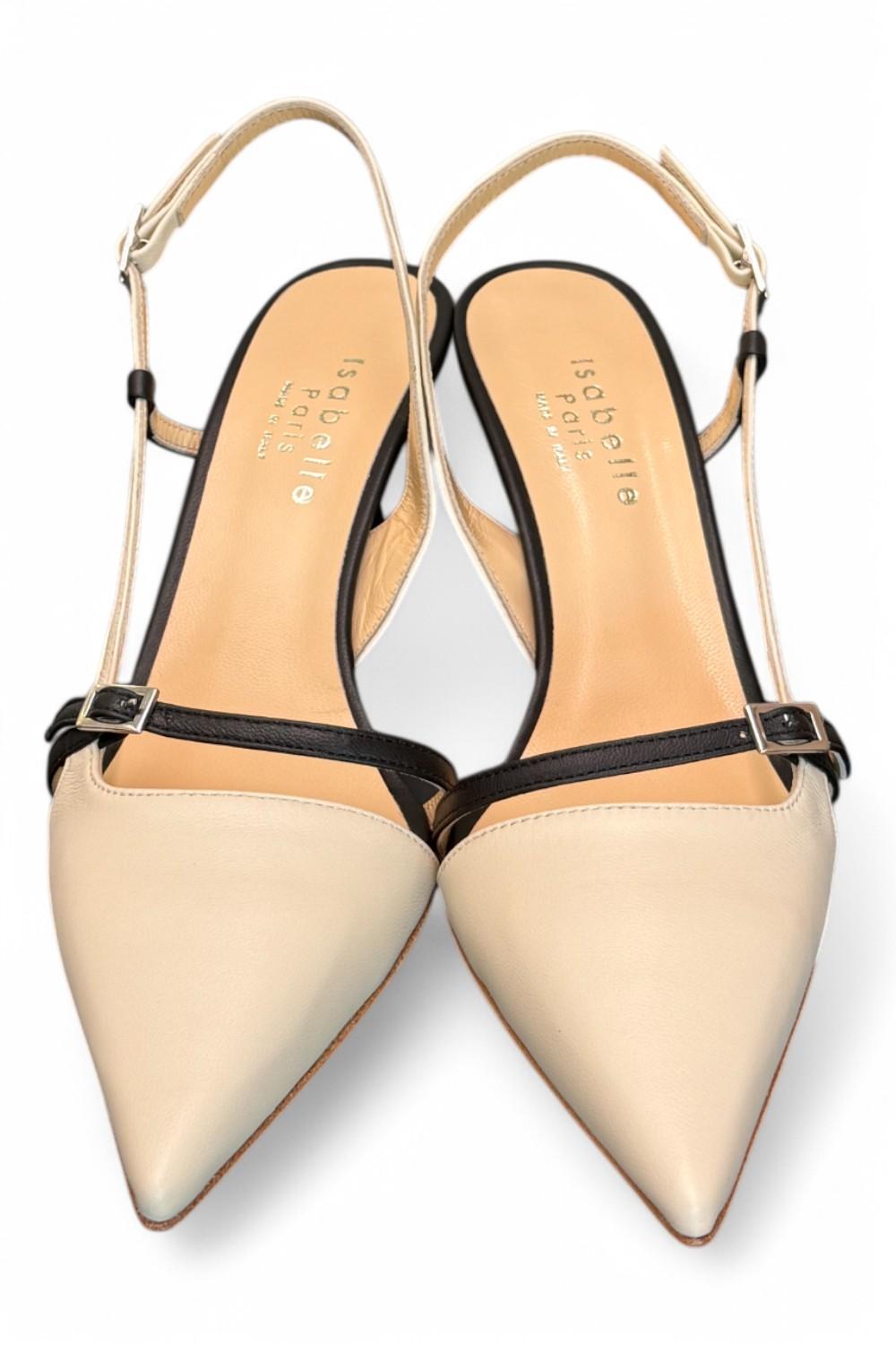 Slingback pelle latte e nero tacco 70 Isabelle Paris<BR/> 