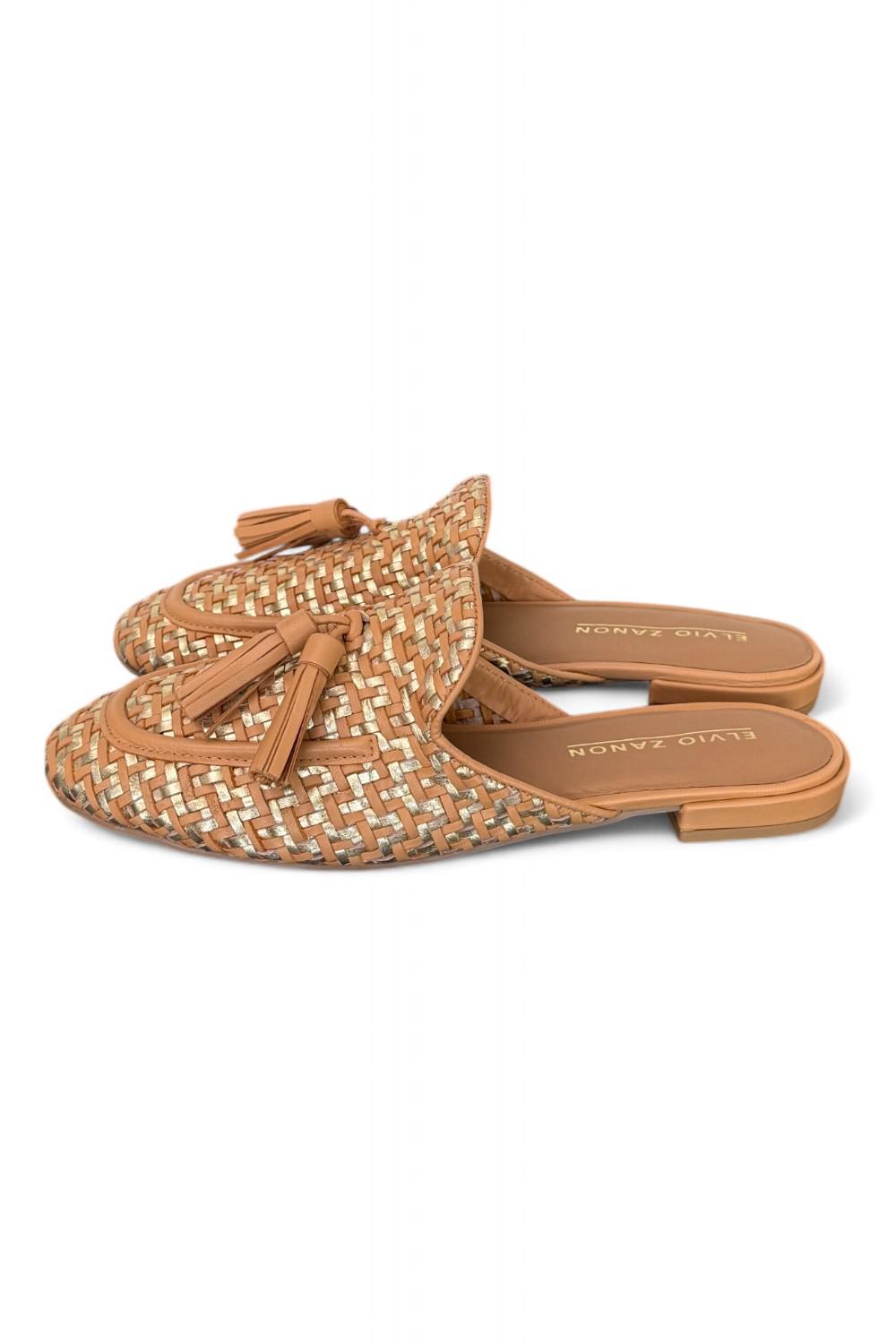 Sabot intreccio cuoio oro Elvio Zanon<BR/> 
