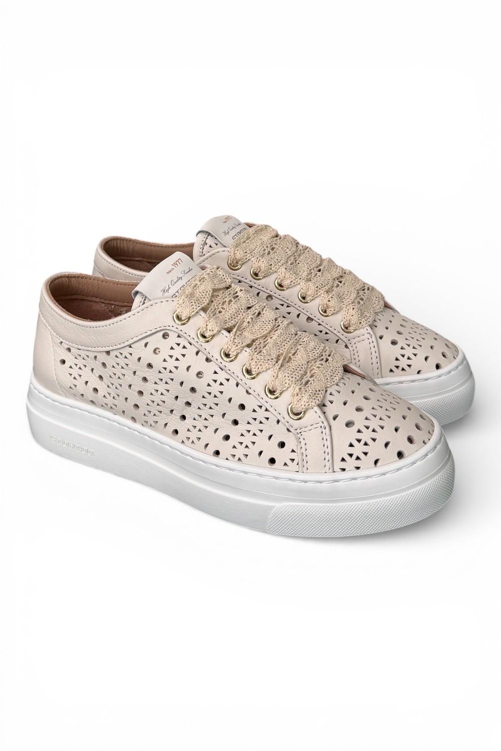 Sneaker donna pelle forata bianca Stokton<BR/> 
