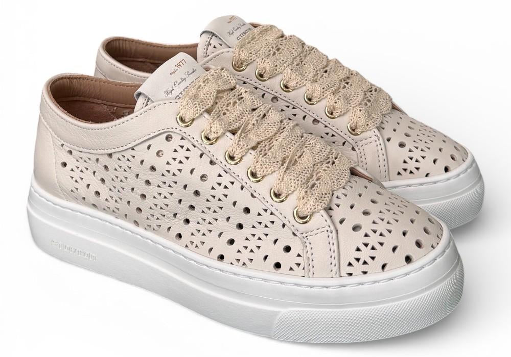 Sneaker donna pelle forata bianca Stokton<BR/> 