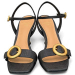 Sandalo rafia nera tacco oro Chantal<BR/> <BR/> 