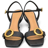 Sandalo rafia nera tacco oro Chantal<BR/> <BR/> 