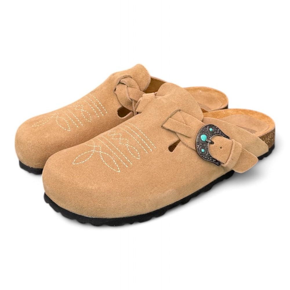 Sabot Tex ricami Taji by Lagoa suede nocciola 