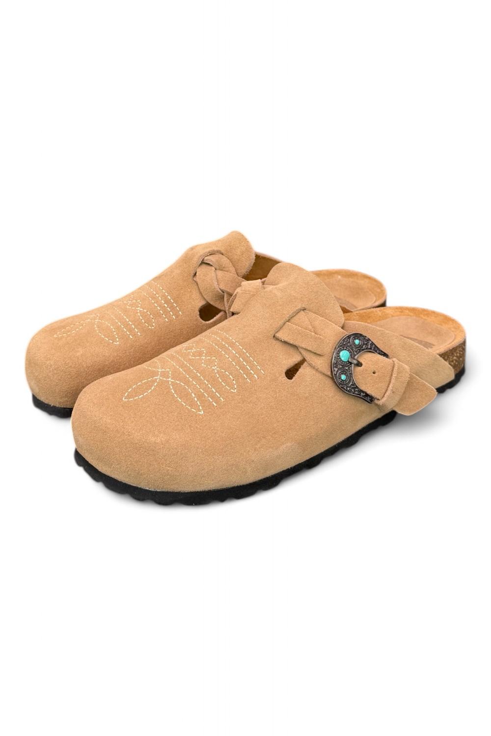 Sabot Tex ricami Taji by Lagoa suede nocciola 