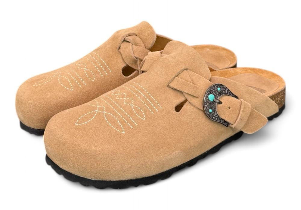 Sabot Tex ricami Taji by Lagoa suede nocciola 