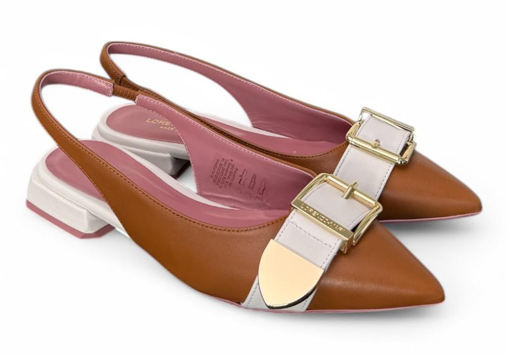 Slingback fibbia Lorenzo Mari cuoio latte<BR/> 