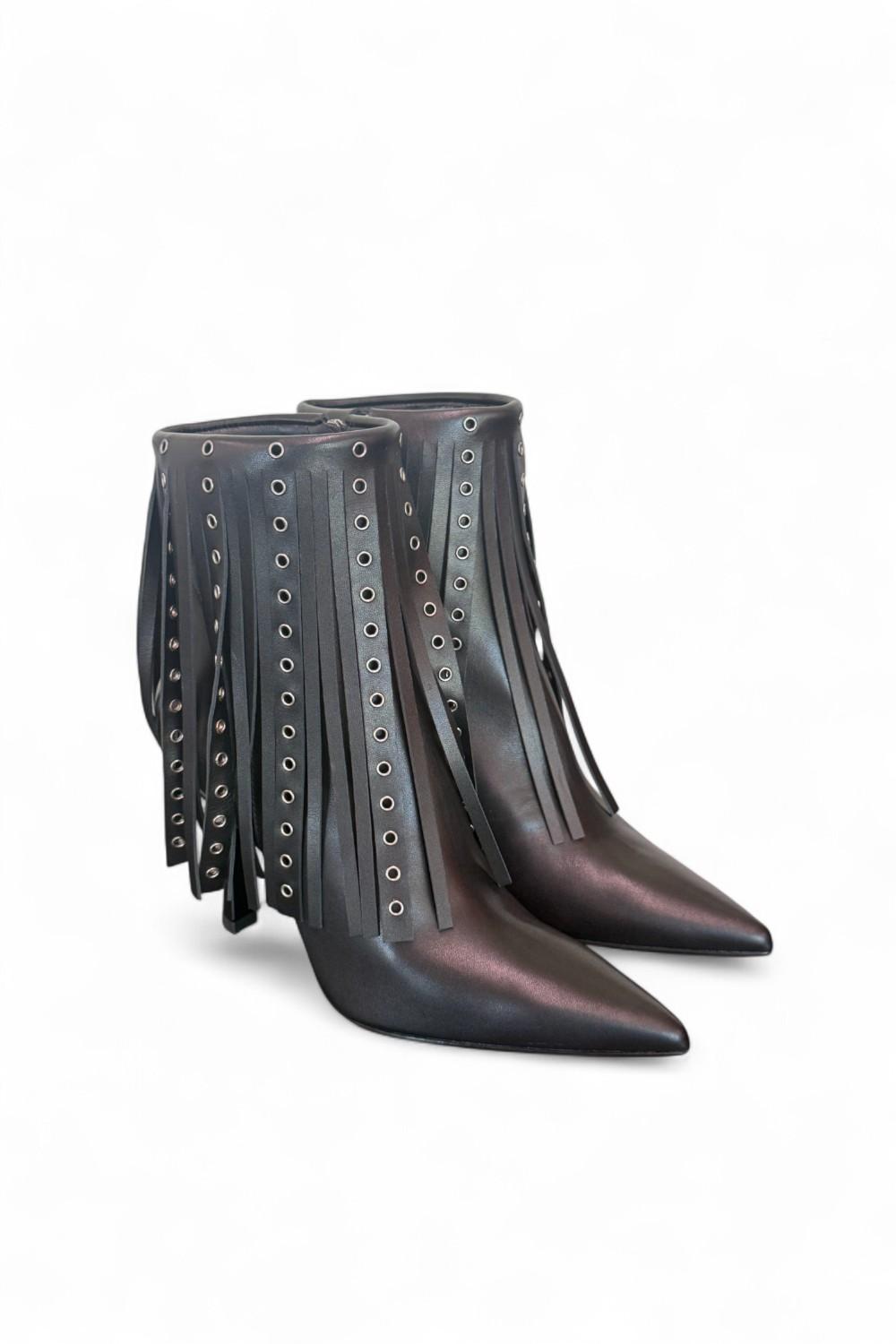 Stivaletto con frange in pelle nera Chantal 