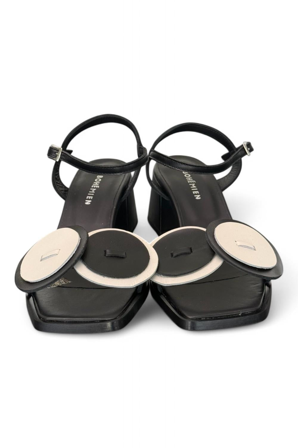 Sandalo cerchi nero tacco 50 Bohemien<BR/> 