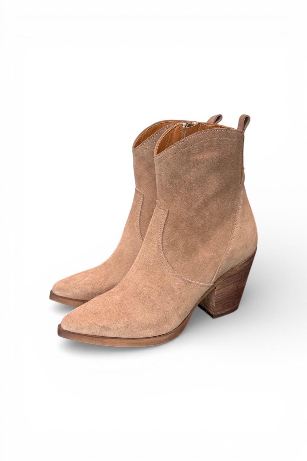 Stivaletto texano corto con tacco suede beige Ranye<BR/> 