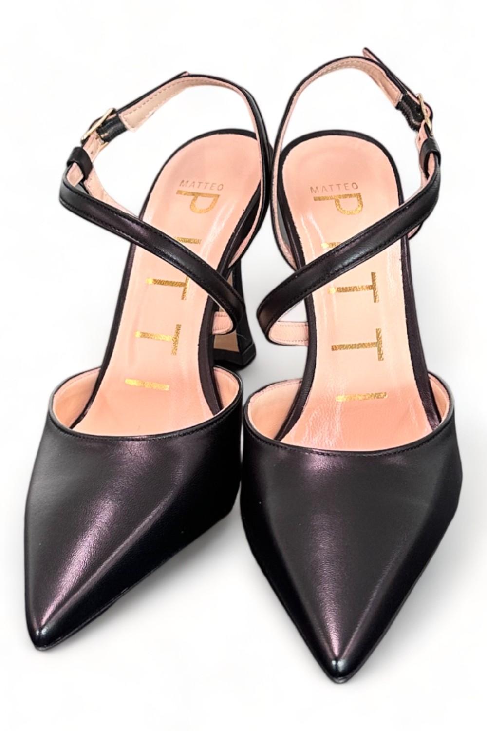 Slingback pelle nera tacco 90 Matteo Pitti<BR/> 