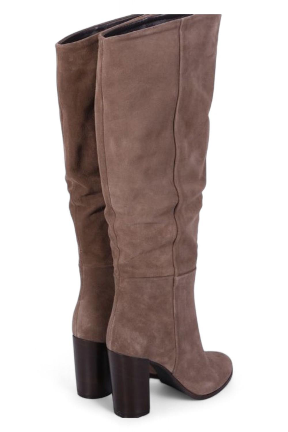 Stivale tubo tacco 80 suede taupe Elisa Lanci 