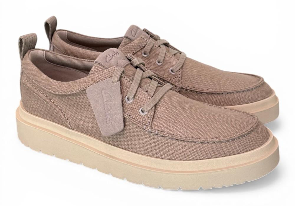 Scarpa uomo Polden Moc tela beige Clarks<BR/> 